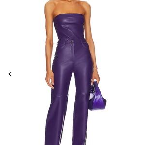 CULTNAKED Strapless Purple Faux Leather Jumpsuit